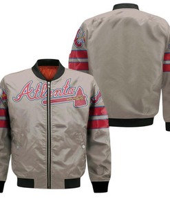 Atlanta Braves Mlb Grey Jersey Inspired Style Bomber Jacket