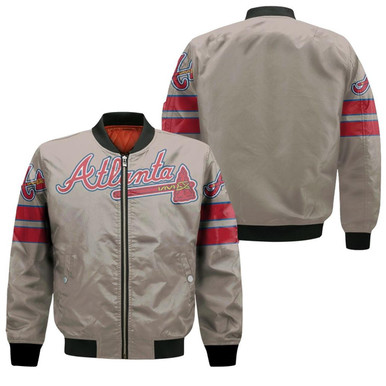 Atlanta Braves Mlb Grey Jersey Inspired Style Bomber Jacket