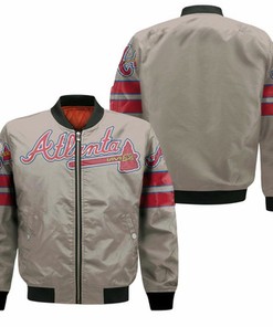Atlanta Braves Mlb Grey Jersey Inspired Style Bomber Jacket Model 411
