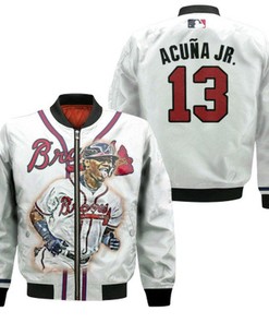 Atlanta Braves Ronald Acuna Jr 13 MLB White Home Gift For Braves Fans Bomber Jacket