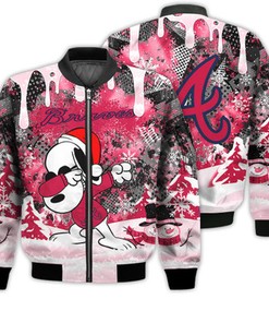 Atlanta Braves Snoopy Dabbing The Peanuts Sports Football American Christmas Dripping Matching Gifts Unisex 3D Bomber Jacket