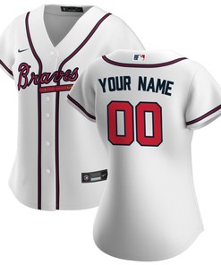 Atlanta Braves Womens Home Replica Custom Jersey - White Custom Jerseys Mlb