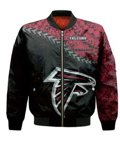 Atlanta Falcons Bomber Jacket Grunge Polynesian Tattoo - NFL