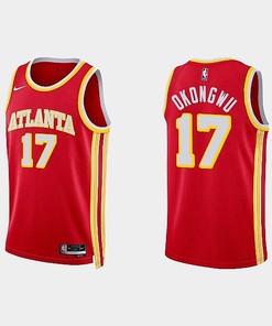 Atlanta Hawks 17 Onyeka Okongwu 2022-23 Icon Edition Red Men Jersey