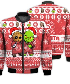 Atlanta Hawks Baby Groot And Grinch Best Friends Football American Ugly Christmas Sweater Gifts Unisex 3D Bomber Jacket