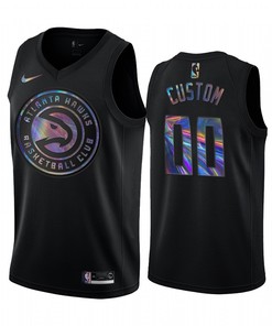 Atlanta Hawks Custom 00 Jersey Iridescent Holographic Black Limited Edition
