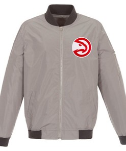 Atlanta Hawks JH Design Lightweight Nylon Full-Zip Bomber Jacket - Gray/Charcoal