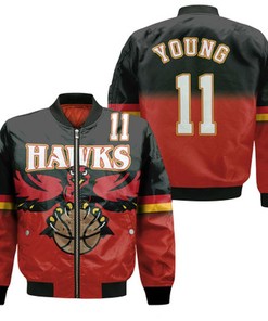 Atlanta Hawks Trae Young 11 Black And Red Jersey Inspired Style Bomber Jacket