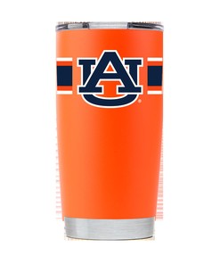 Auburn Orange Stainless Steel Tumbler w-Stripes - Stainless Steel Tumbler in Auburn Orange with Striped Design