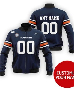 Auburn Tigers #00 Personalized Navy Blue Jersey Style Gift With Custom Number Name For Auburn Fans Bomber Jacket