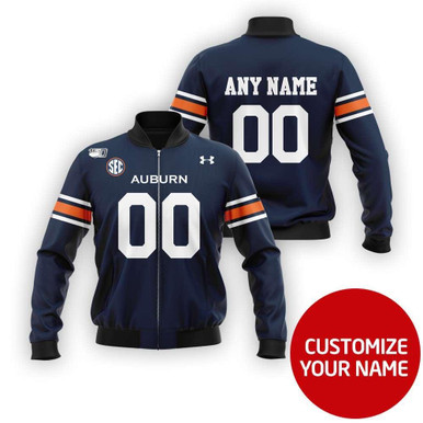 Auburn Tigers #00 Personalized Navy Blue Jersey Style Gift With Custom Number Name For Auburn Fans Bomber Jacket