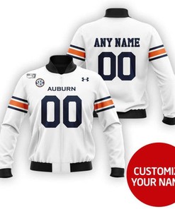 Auburn Tigers #00 Personalized White Jersey Style Gift With Custom Number Name For Tigers Fans Bomber Jacket