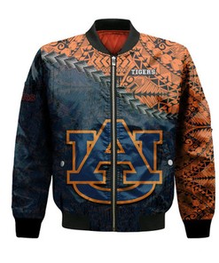 Auburn Tigers Bomber Jacket Grunge Polynesian Tattoo- NCAA
