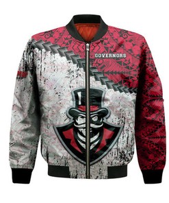 Austin Peay Governors Bomber Jacket Grunge Polynesian Tattoo- NCAA