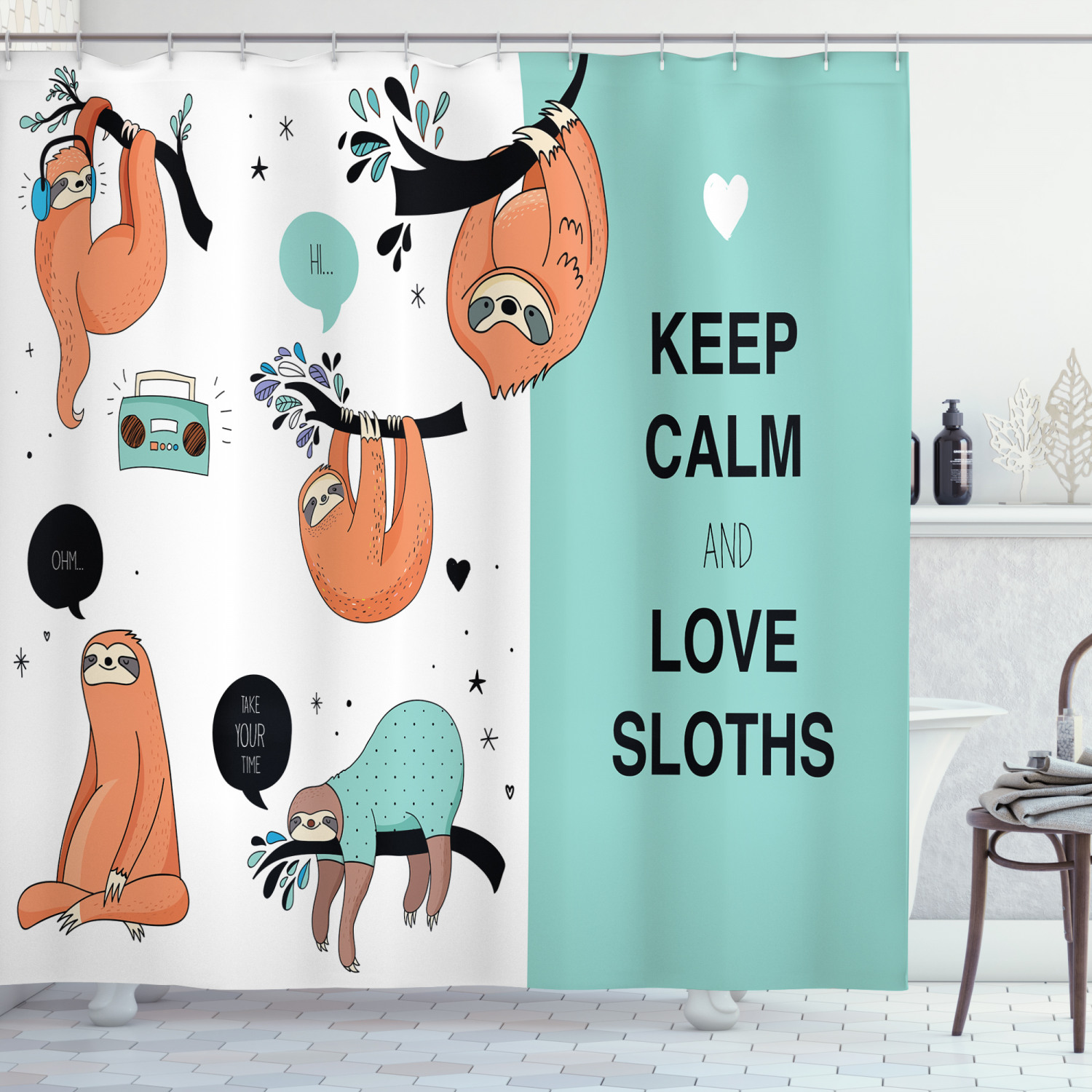 Australian Sloth Tribe Animal Print Shower Curtain for Bathroom