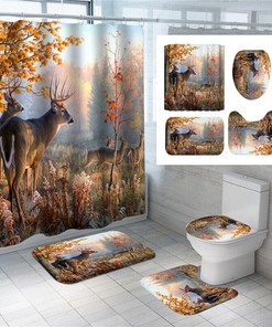 Autumn Elk Shower Curtain Bathroom Decor