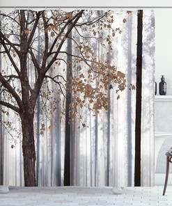 Autumn Farm House Shower Curtain, Rustic Bathroom Decor Cloth Set in Warm Taupe