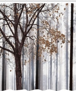 Autumn Farm House Shower Curtain, Rustic Bathroom Decor Cloth Set in Warm Taupe