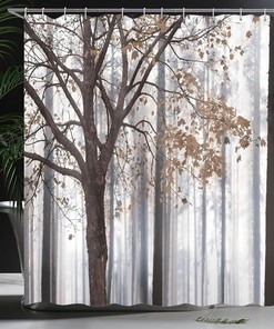 Autumn Farm House Shower Curtain, Rustic Bathroom Decor Cloth Set in Warm Taupe