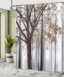 Autumn Farm House Shower Curtain, Rustic Bathroom Decor Cloth Set in Warm Taupe