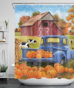 Autumn Farmhouse Sunflower Pumpkins Maple Shower Curtain in Impermeable Fabric - Perfect for Rustic Bathroom Decor