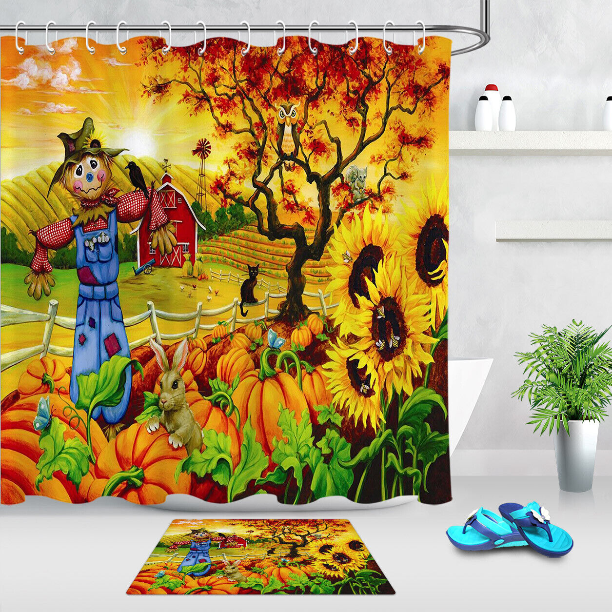 Autumn Forest Deers Farmhouse Barn Tractors Waterproof Fabric Shower Curtain - Bring Nature into Your Bathroom