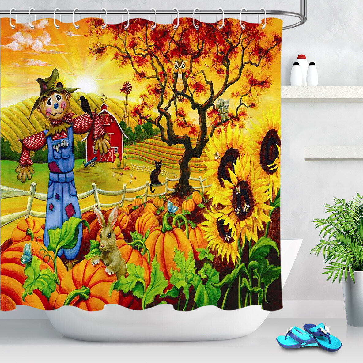 Autumn Forest Deers Farmhouse Barn Tractors Waterproof Fabric Shower Curtain - Bring Nature into Your Bathroom