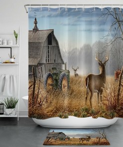 Autumn Forest Fox Fabric Shower Curtain Waterproof Animals for Black Bathroom Decor