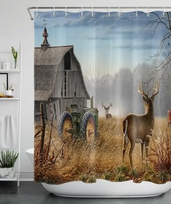 Autumn Forest Fox Fabric Shower Curtain Waterproof Animals for Black Bathroom Decor