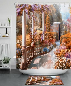 Autumn Forest Jungle Trees Road Scenic Fabric Shower Curtain Bath Decor - Perfect for a Nature Lover
