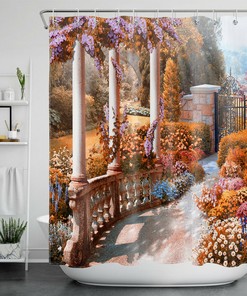 Autumn Forest Jungle Trees Road Scenic Fabric Shower Curtain Bath Decor - Perfect for a Nature Lover
