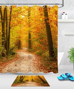 Autumn Forest Mushroom Printed Bathroom Shower Curtain Fabric Liner Home Decoration