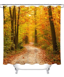 Autumn Forest Mushroom Printed Bathroom Shower Curtain Fabric Liner Home Decoration