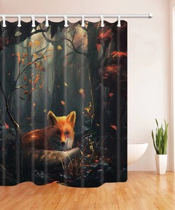 Autumn Forest River Black Bears Pine Trees Waterproof Fabric Shower Curtain - for a Rustic and Natural Look