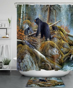 Autumn Forest Scenery Stream Waterfall Shower Curtain Bathroom Accessory - A Perfect Nature-Inspired Addition to Your Bathroom