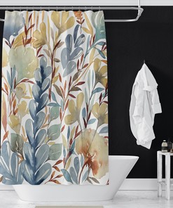 Autumn Garden Pumpkin Maple Colorful Flower Waterproof Fabric Shower Curtain - Bring the Colors of Fall into Your Bathroom