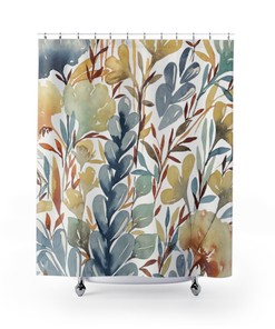 Autumn Garden Pumpkin Maple Colorful Flower Waterproof Fabric Shower Curtain - Bring the Colors of Fall into Your Bathroom