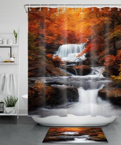 Autumn Golden Forest Shower Curtain for a Scenic Fall Bathroom Decor
