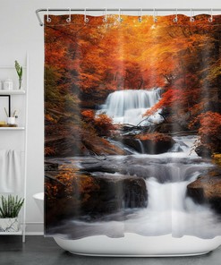 Autumn Golden Forest Shower Curtain for a Scenic Fall Bathroom Decor