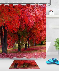 Autumn Maple Funny Gnome Shower Curtain Pumpkin Sunflower Bathroom Accessory Set - for a Whimsical and Fun Bathroom Decor