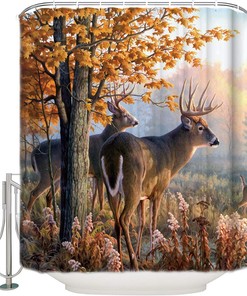 Autumn Nature Wildlife Animal Deers Hunting Season Bathroom Shower Curtain - Waterproof Fabric 