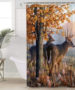 Autumn Nature Wildlife Animal Deers Hunting Season Bathroom Shower Curtain - Waterproof Fabric 