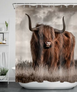 Autumn Pine Trees Deer Elk Fabric Shower Curtain Waterproof Animals Bath Decor - A Rustic and Nature-Inspired Bathroom Accessory