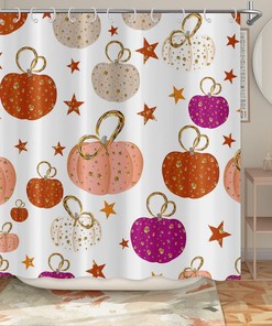 Autumn Pumpkin Shower Curtain Fall Halloween Thanksgiving Harvest Pink Purple Gold Farmhouse Home Bathtubs Bathroom Curtain Decoration
