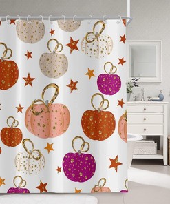 Autumn Pumpkin Shower Curtain Fall Halloween Thanksgiving Harvest Pink Purple Gold Farmhouse Home Bathtubs Bathroom Curtain Decoration