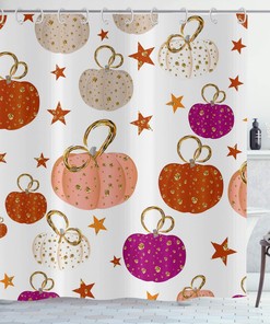 Autumn Pumpkin Shower Curtain Fall Halloween Thanksgiving Harvest Pink Purple Gold Farmhouse Home Bathtubs Bathroom Curtain Decoration