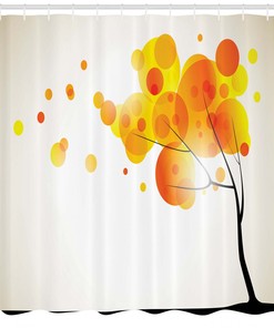 Autumn Sun and Trees Print Abstract Shower Curtain for Fall Bathroom Decor