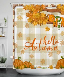 Autumn Thanksgiving Pumpkin Leaf Mushroom Shower Curtain Bathroom Accessory - Perfect for Festive Bathroom Decor