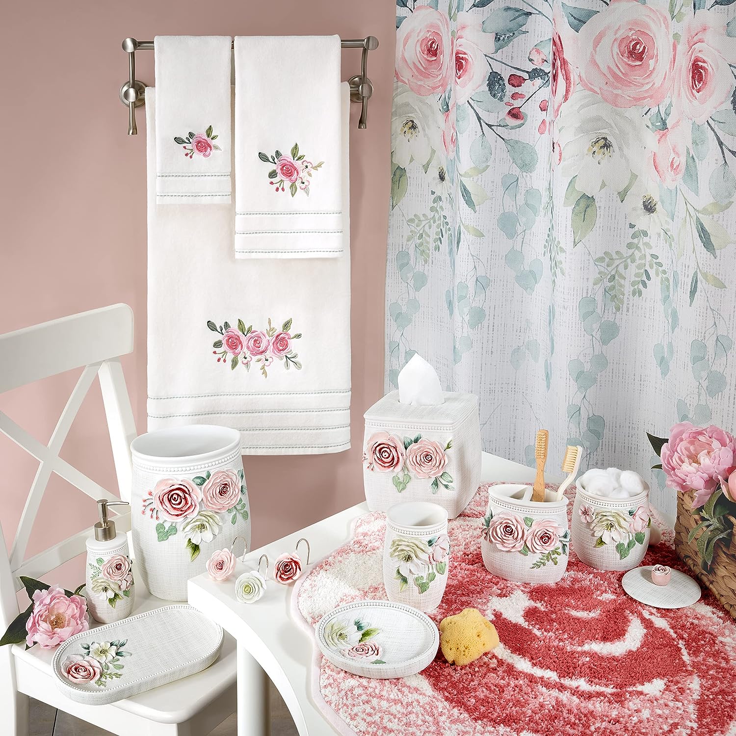 Avanti Farmhouse Shell Fabric Shower Curtain for a Beach-Themed Bathroom