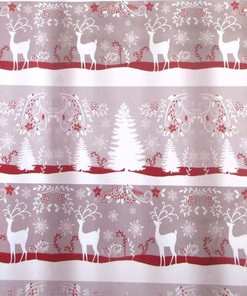 Avanti Linens Red Silver Gray Cottage CHRISTMAS DEER Fabric Shower Curtain - New Bathroom Decor